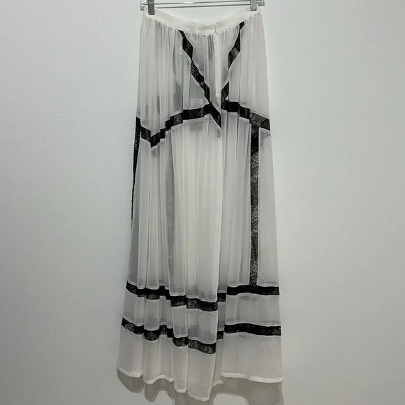 Blessed are the Meek Turn to Gold White and Black Lace Maxi Skirt - 2